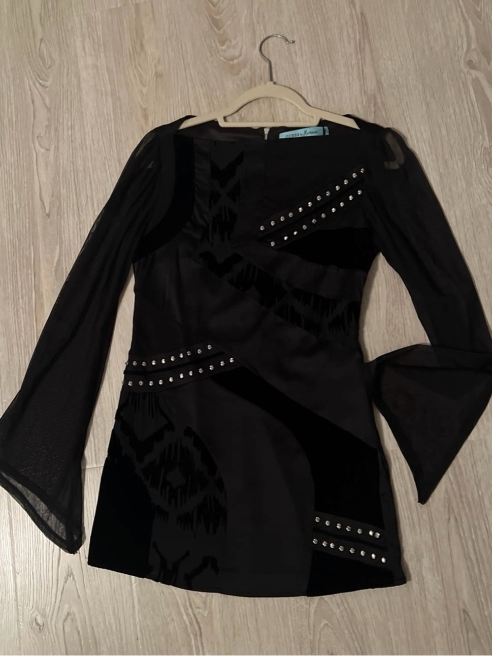 Guess by Marciano Black Long-Sleeve Studded Patchwork Mini Dress